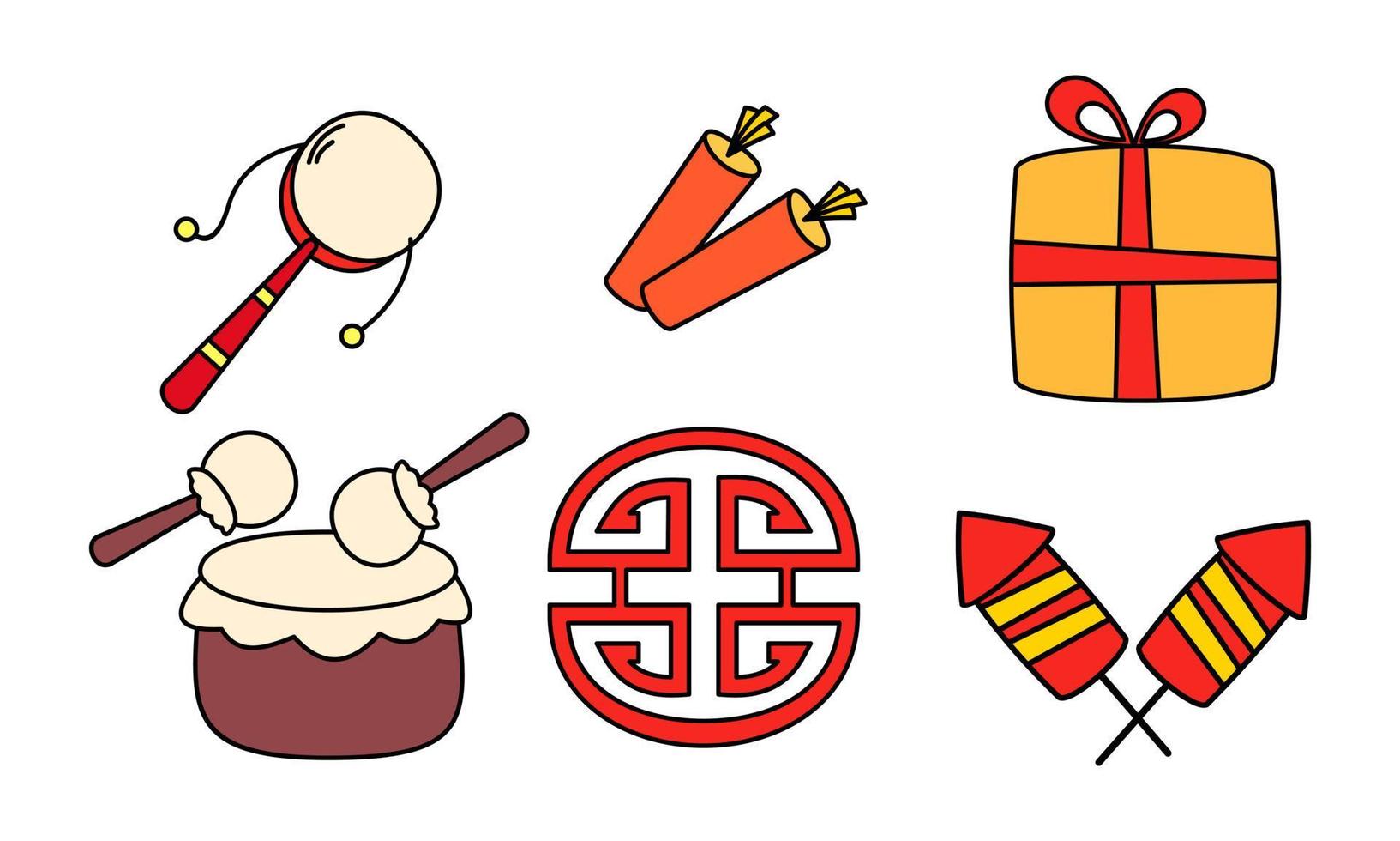 Happy chinese new year cartoon sketch celebration elements vector