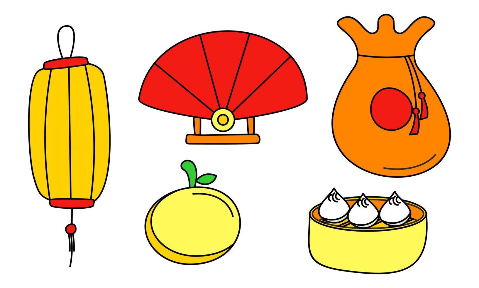 elementos de celebración de boceto de dibujos animados de feliz año nuevo chino vector