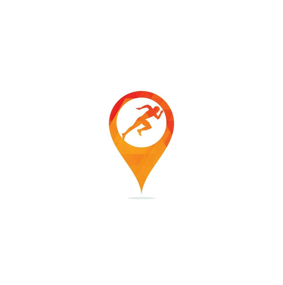 Running and Marathon map pin shape concept Logo Vector Design. Running man vector symbol. Sport and competition concept.