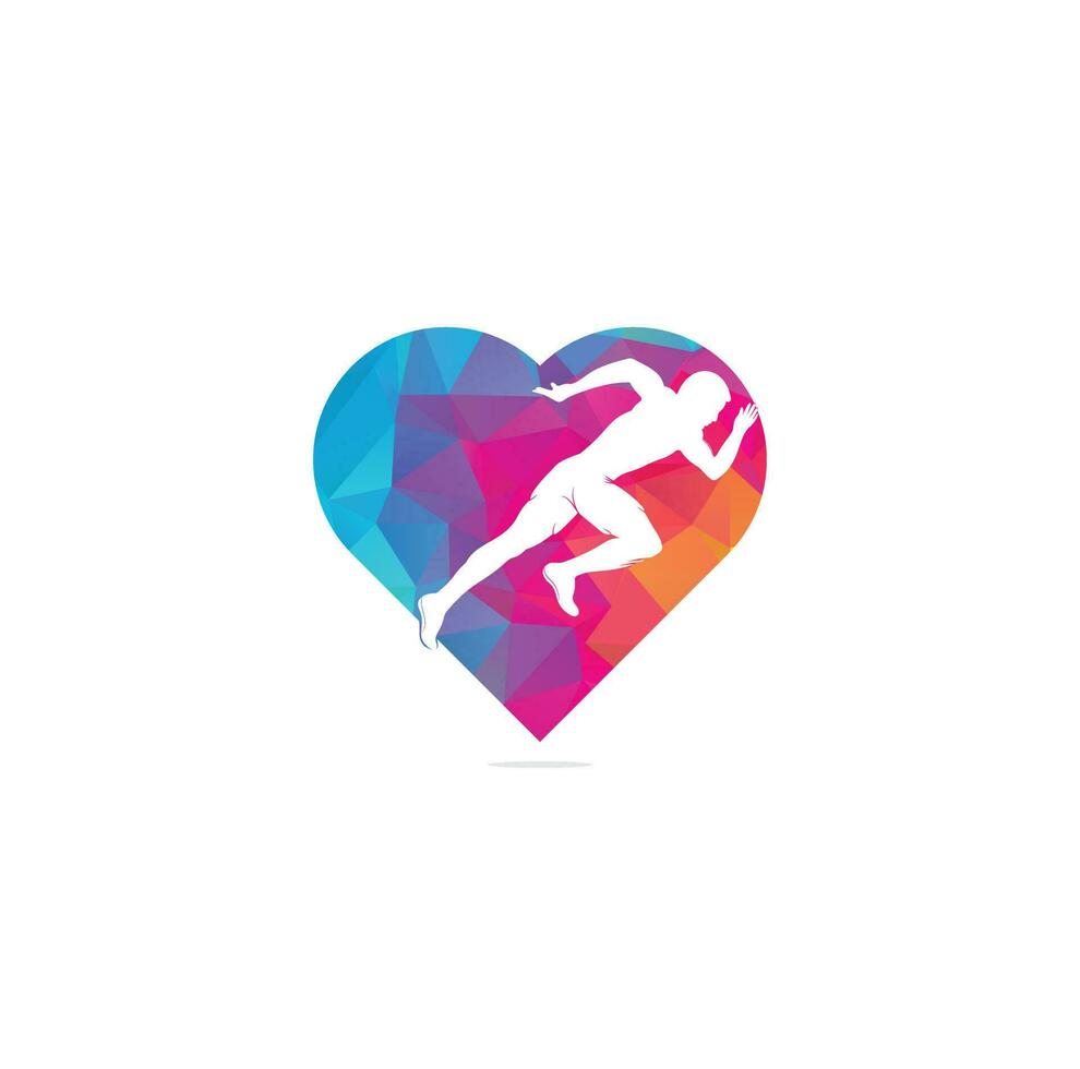 diseño del logotipo del club de corredores de fitness. diseño de logotipo en forma de corazón de hombre corriendo. concepto de logotipo de ejecución saludable. vector