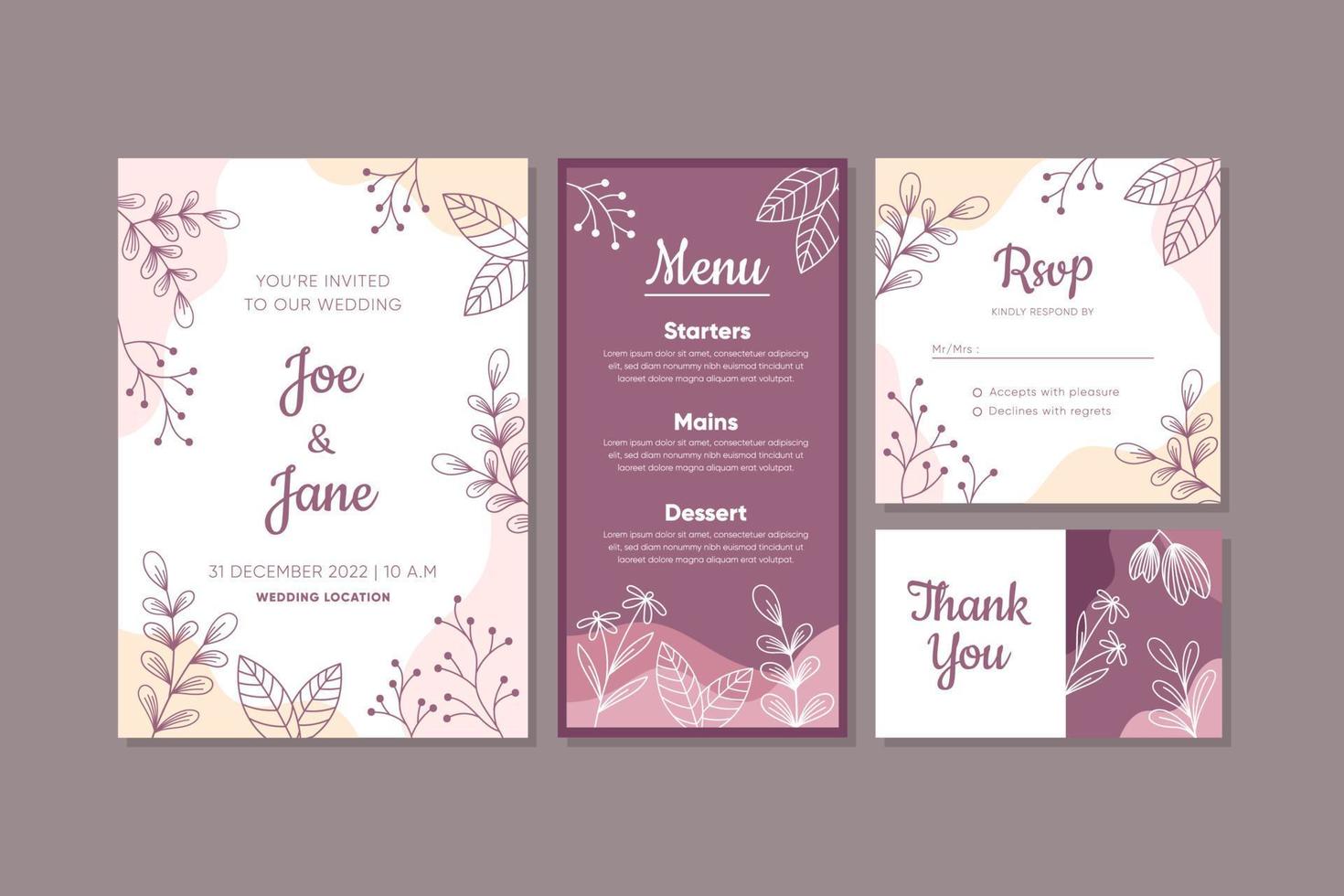 conjunto de plantillas de invitación de boda con estilo moderno vector