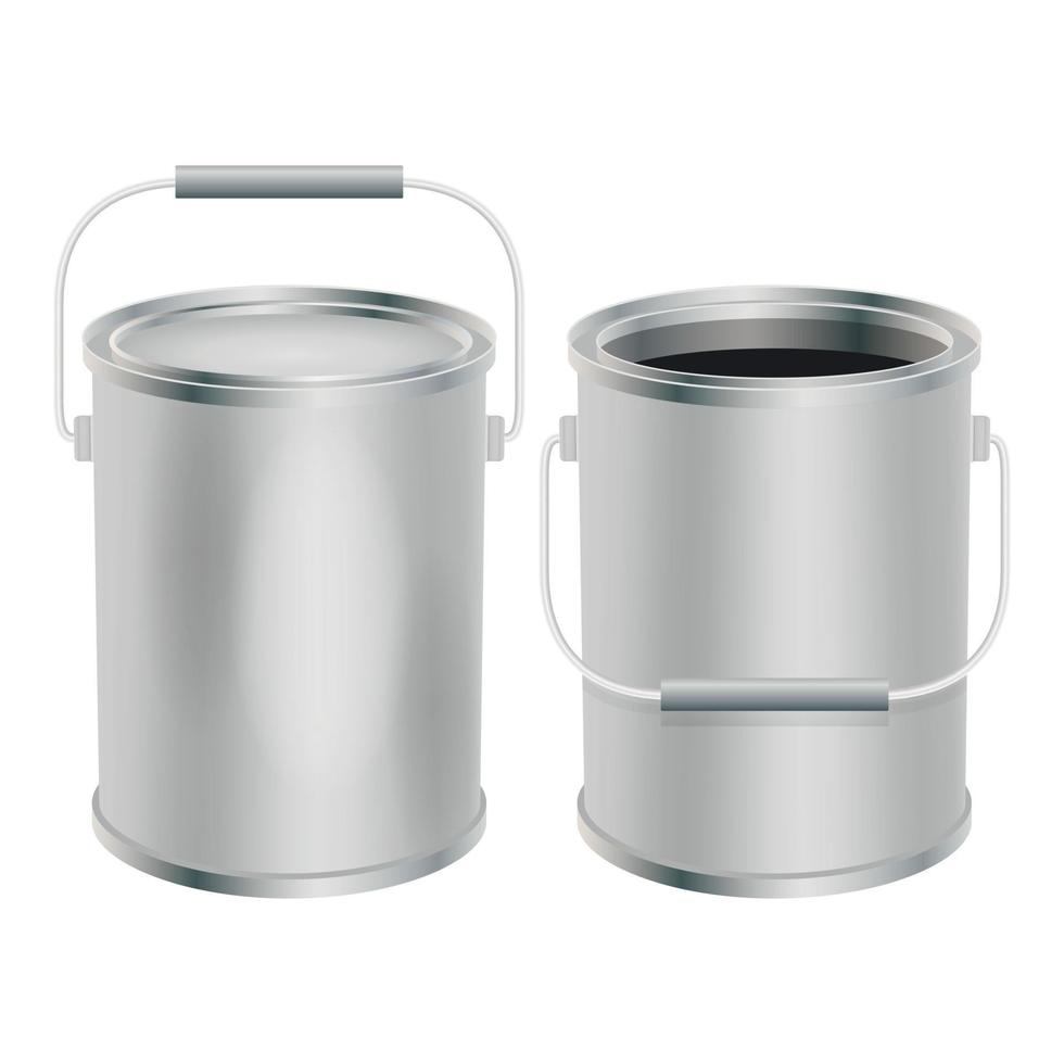 Blank paint buckets mockup, realistic style vector