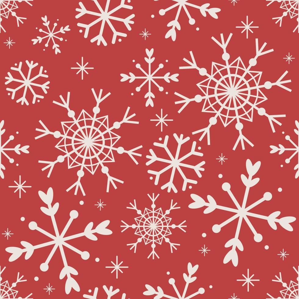 Snowflake pattern on the red background for wrapping paper, for print vector