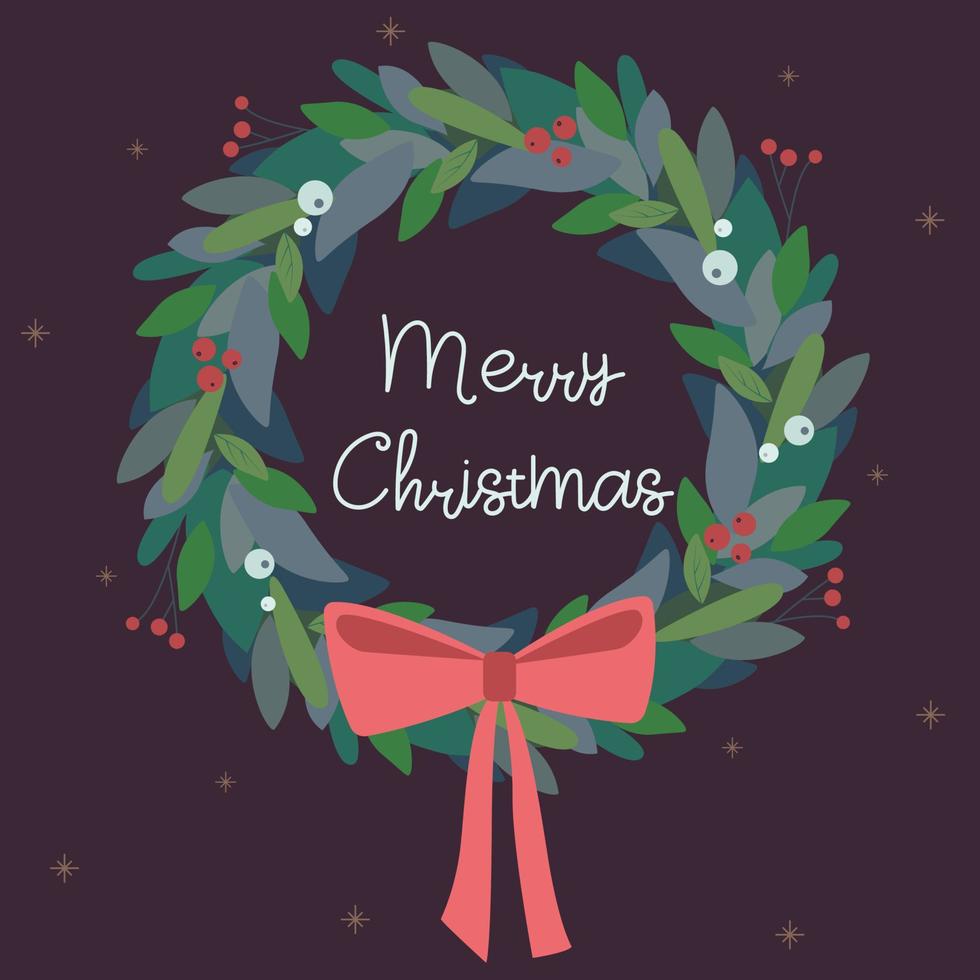 christmas holiday card with  wreath merry christmas vector