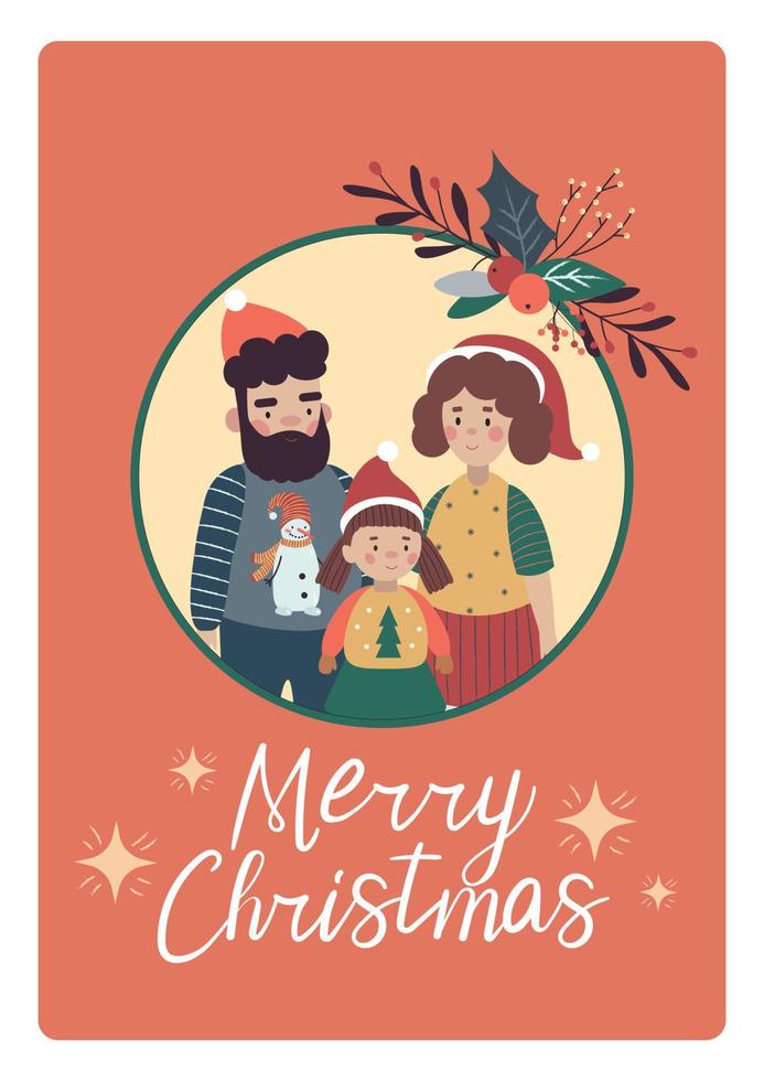 familia feliz, tarjeta de navidad, feliz navidad vector