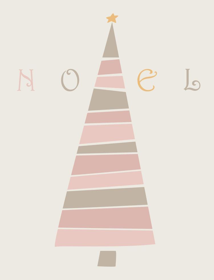 tarjeta de feliz navidad hygge con árbol de navidad minimalista, cosas de invierno vector