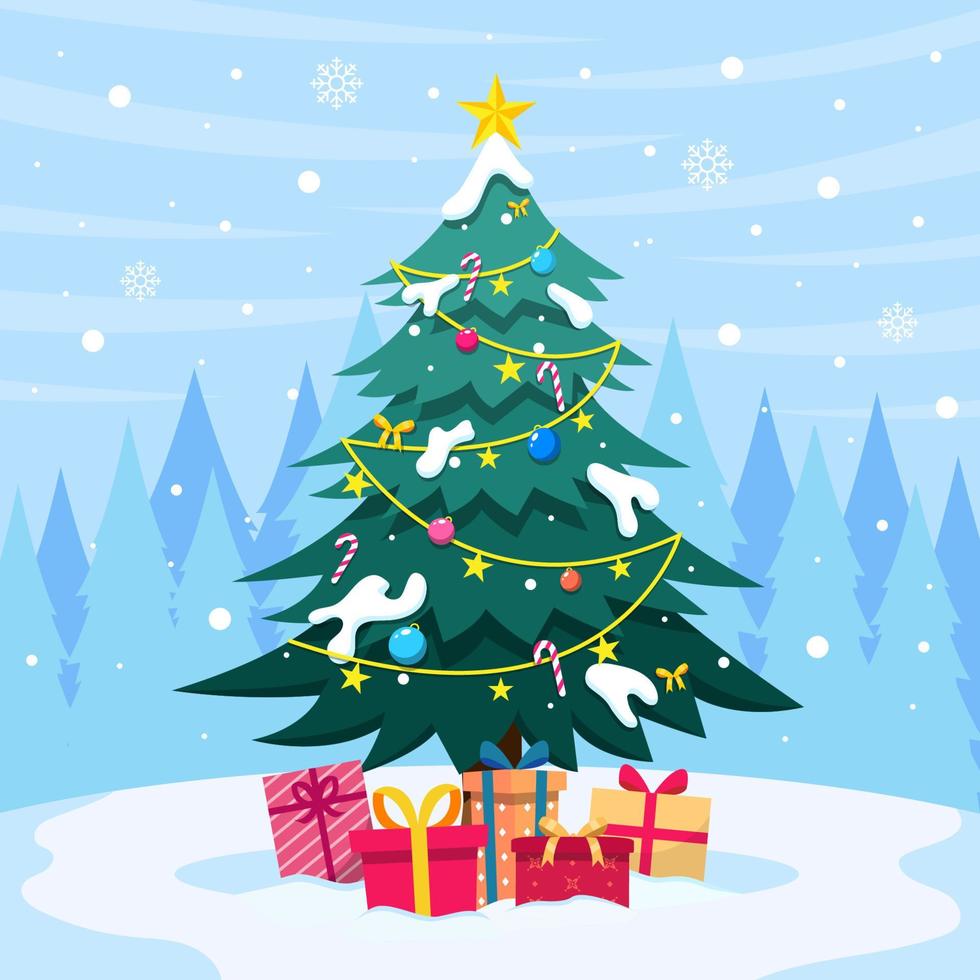 Decorated Christmas Tree with Gifts at The Bottom vector