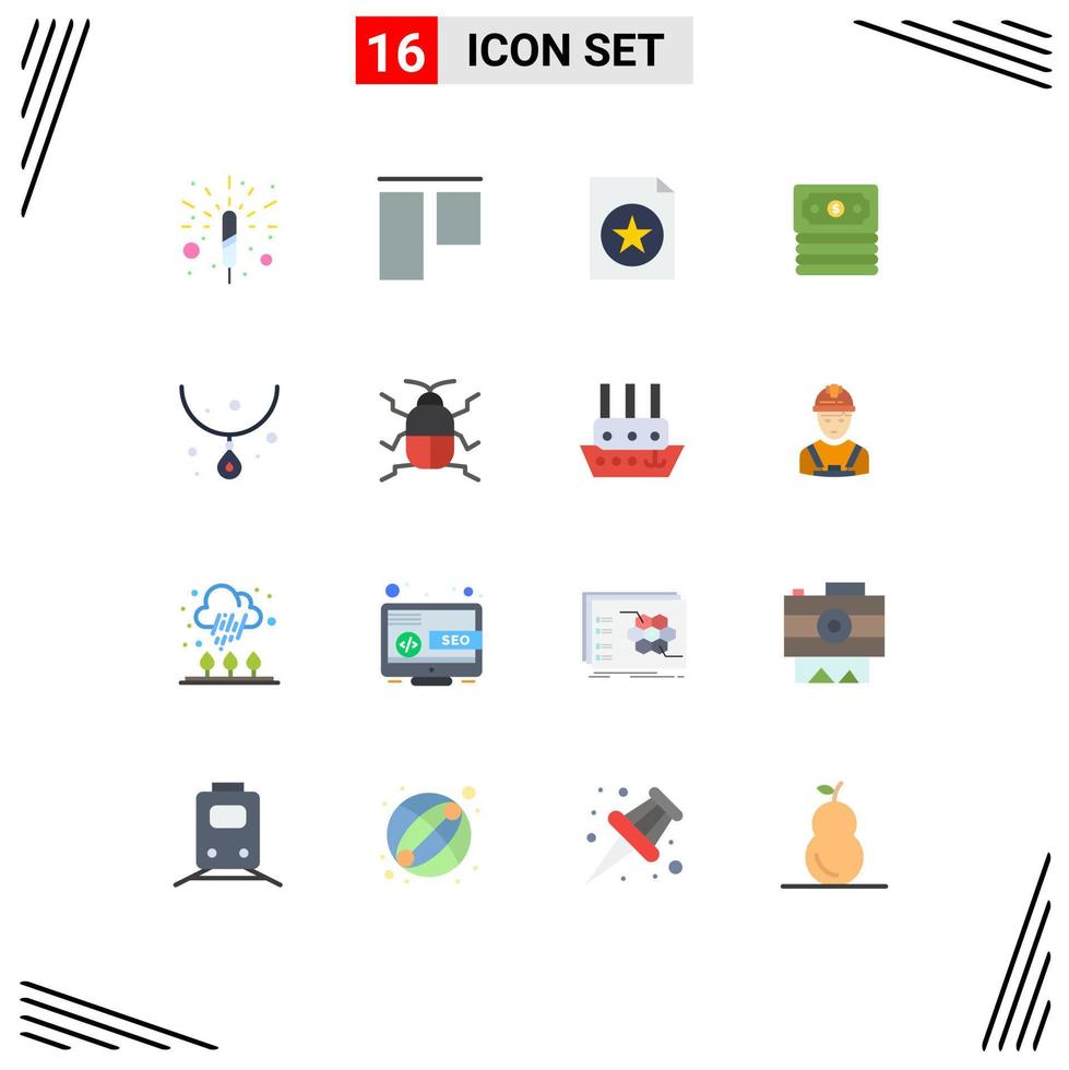 Set of 16 Modern UI Icons Symbols Signs for bug necklace file jewelry diamond Editable Pack of Creative Vector Design Elements