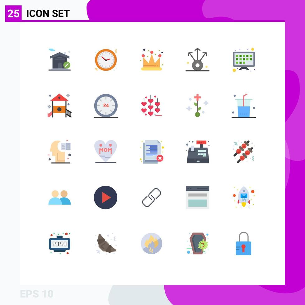 Pack of 25 Modern Flat Colors Signs and Symbols for Web Print Media such as childhood smart tv crown internet export Editable Vector Design Elements