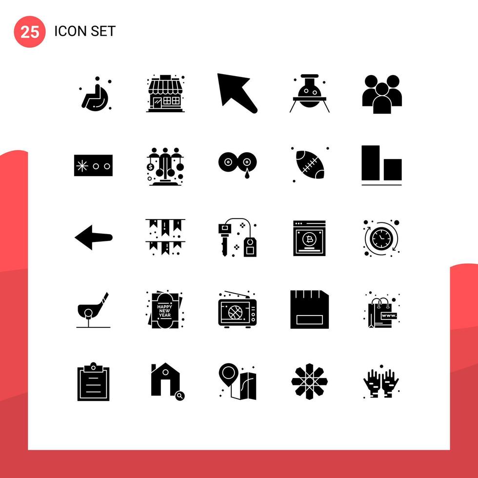 Modern Set of 25 Solid Glyphs and symbols such as management employee left laboratory chemistry Editable Vector Design Elements