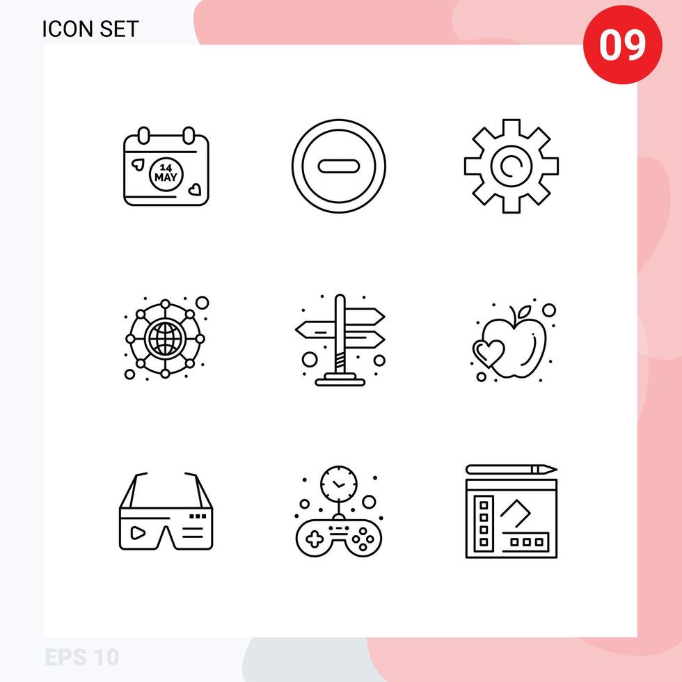 Set of 9 Modern UI Icons Symbols Signs for fruit arrows setting navigation network Editable Vector Design Elements