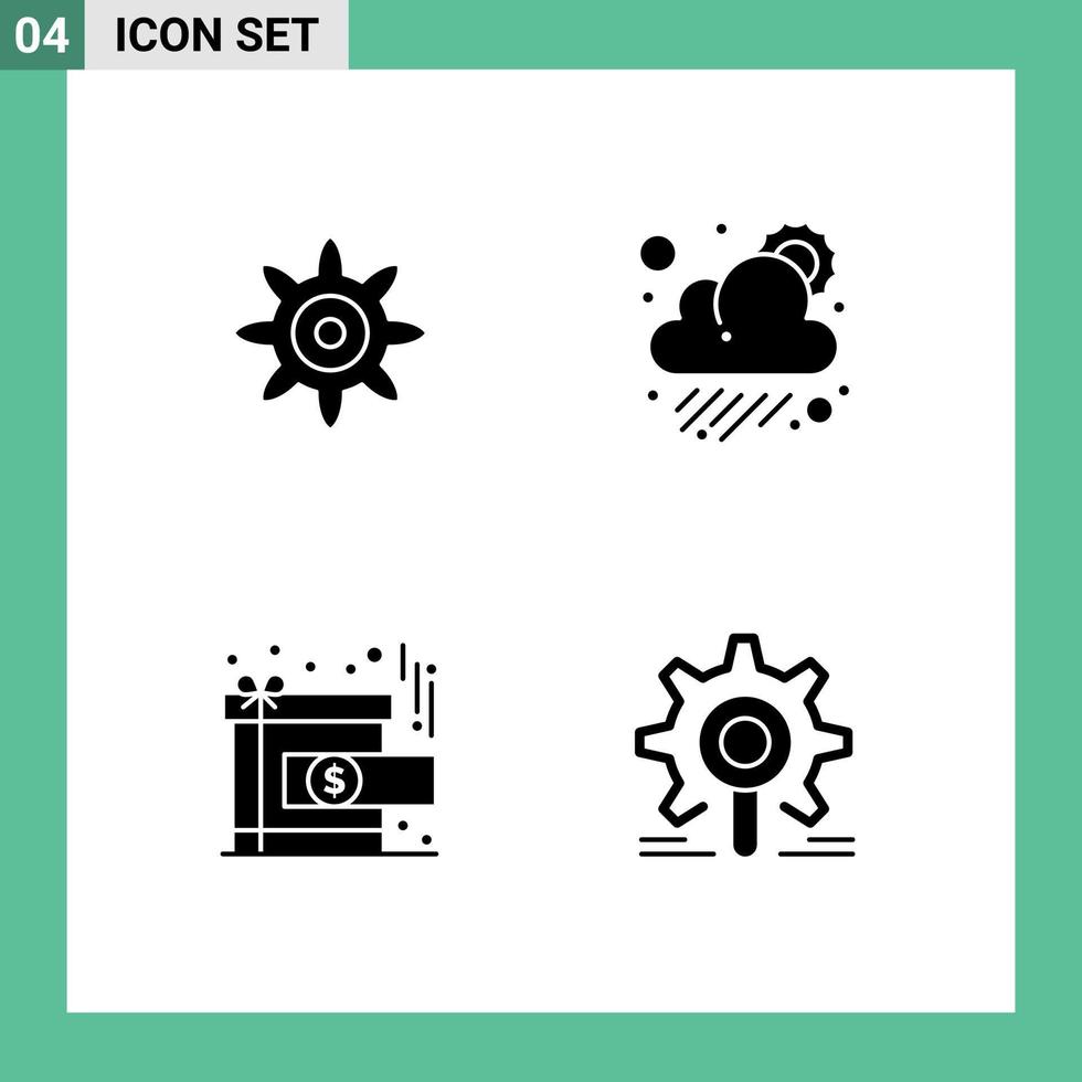Modern Set of 4 Solid Glyphs and symbols such as setting reward cloudy achievement gear Editable Vector Design Elements