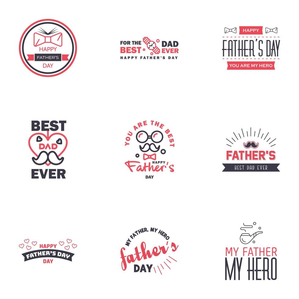 Happy fathers day greeting cards set 9 Black and Pink Vector typography lettering Usable for banners print You are the best dad text design Editable Vector Design Elements