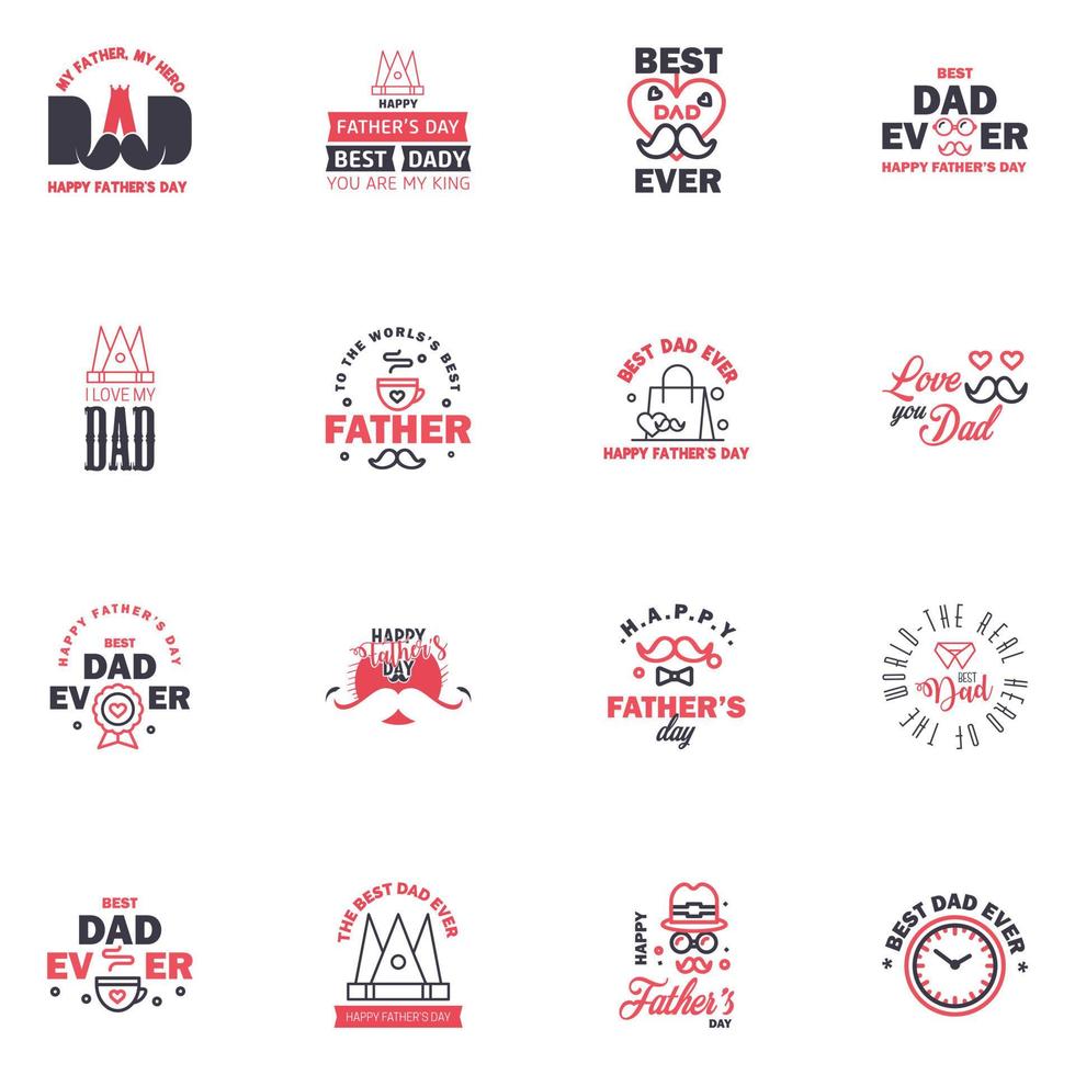 Happy Fathers Day greeting Card 16 Black and Pink Calligraphy Vector illustration Editable Vector Design Elements