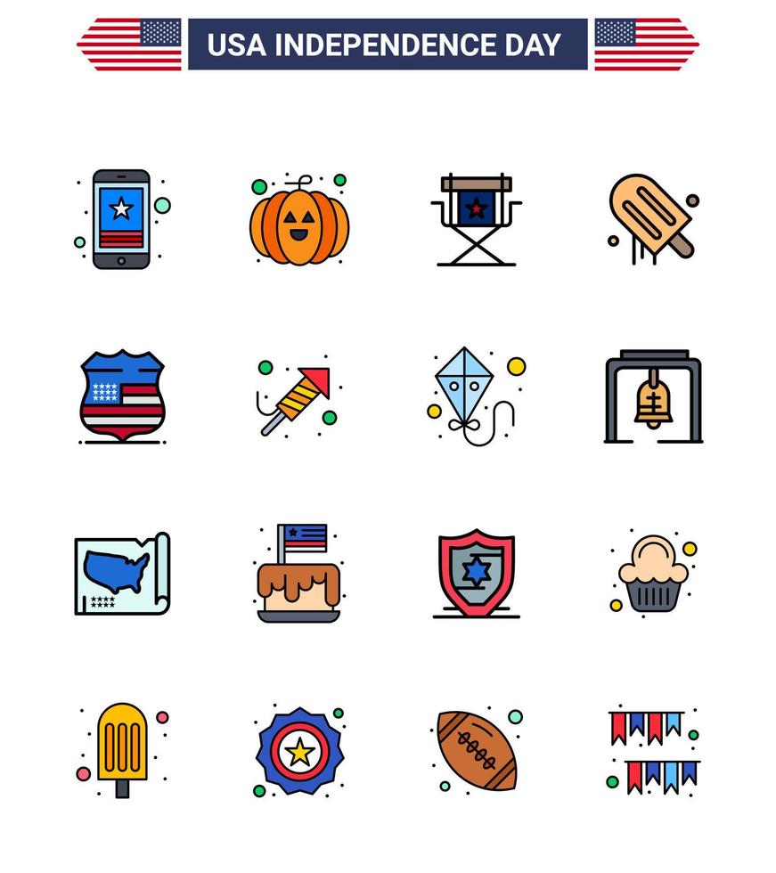 4th July USA Happy Independence Day Icon Symbols Group of 16 Modern Flat Filled Lines of shield american chair cream television Editable USA Day Vector Design Elements