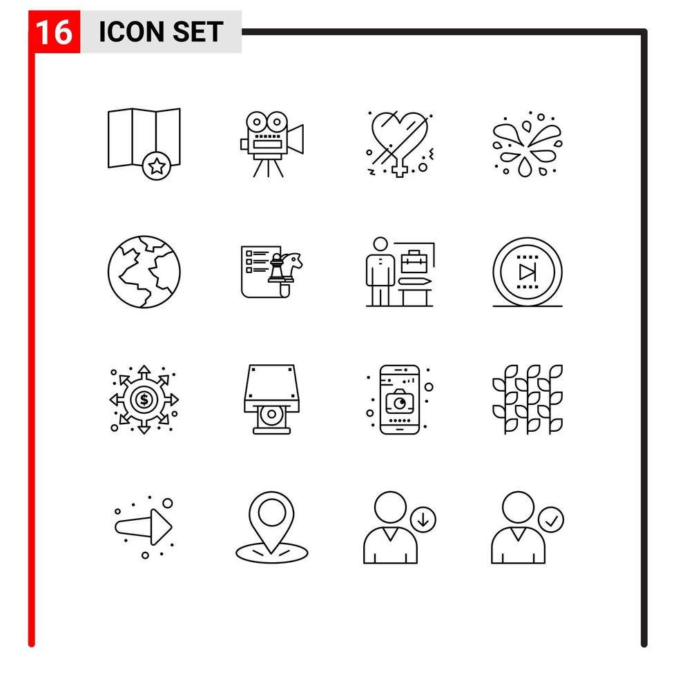 Universal Icon Symbols Group of 16 Modern Outlines of chess planet gender earth park Editable Vector Design Elements