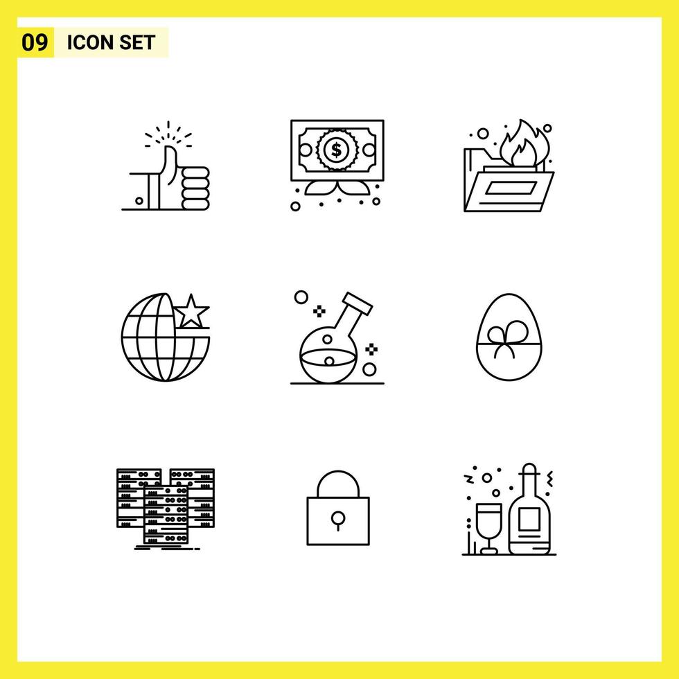 Pack of 9 Modern Outlines Signs and Symbols for Web Print Media such as healthcare stare award internet global Editable Vector Design Elements