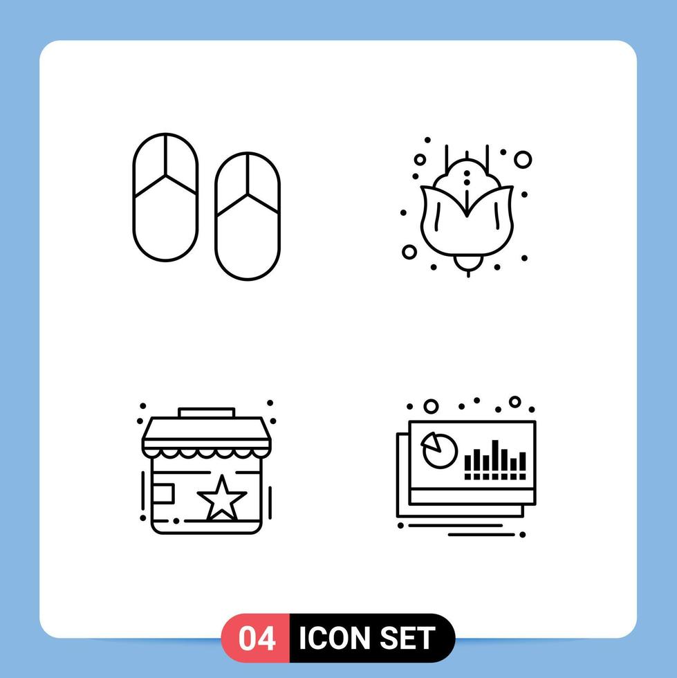 Mobile Interface Line Set of 4 Pictograms of beach shop slippers tulip accounting Editable Vector Design Elements