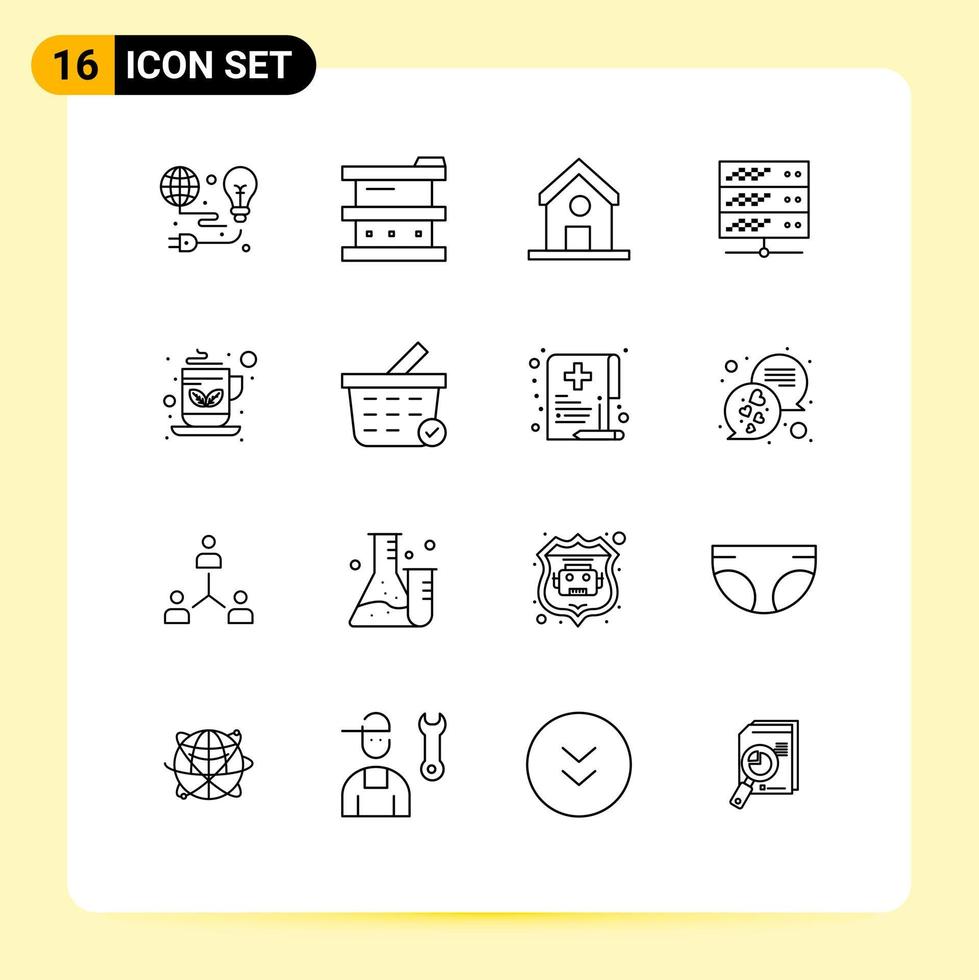 Group of 16 Outlines Signs and Symbols for web network server hazardous hosting school Editable Vector Design Elements