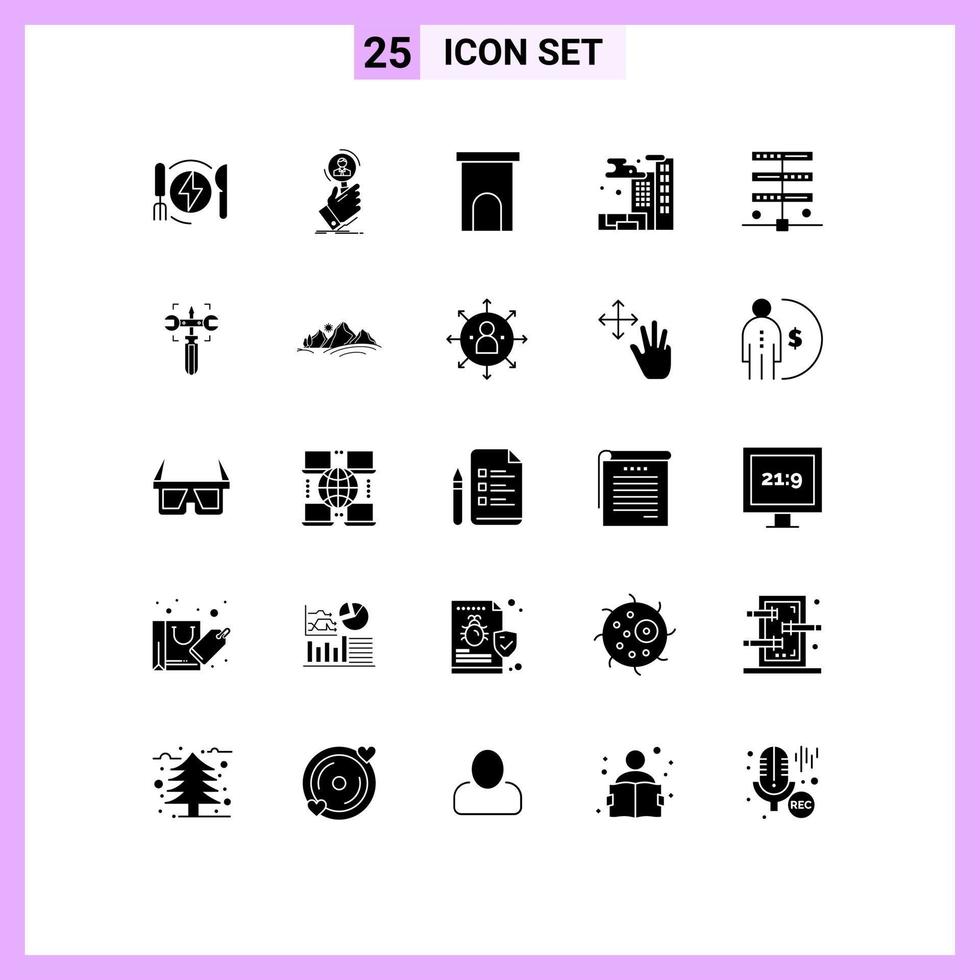 Modern Set of 25 Solid Glyphs and symbols such as data gas people city property Editable Vector Design Elements