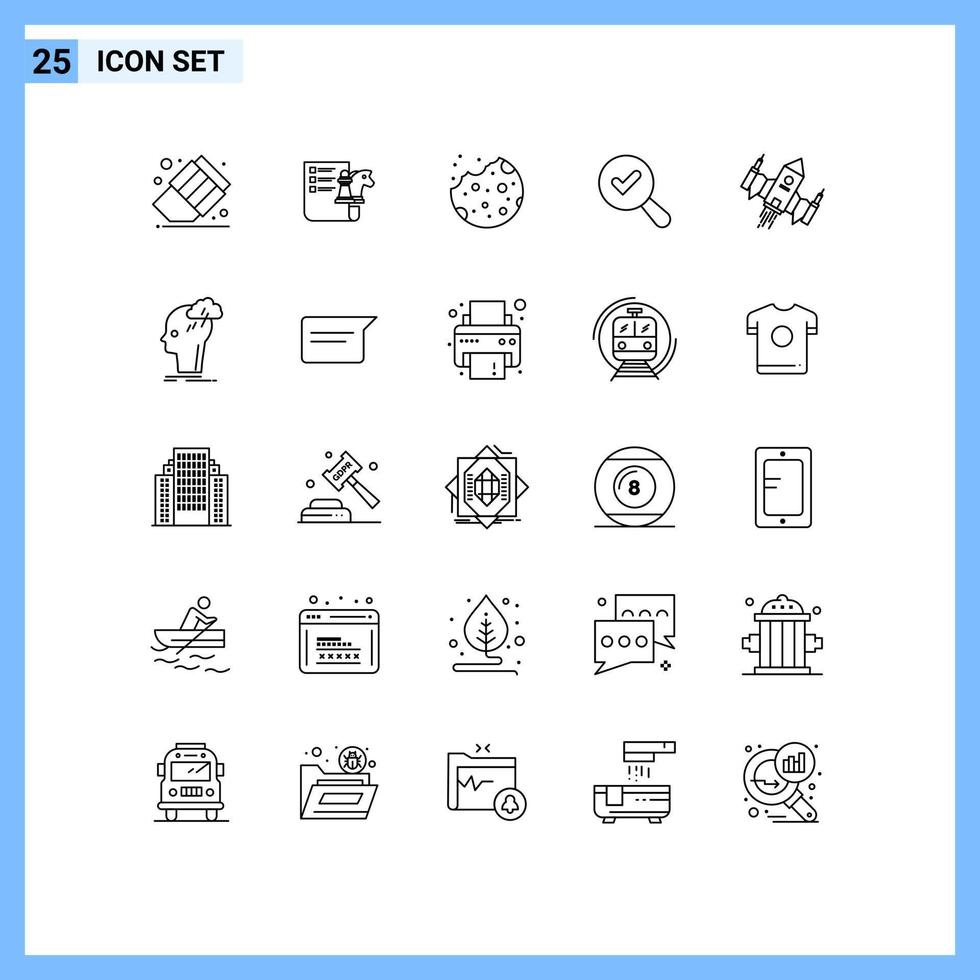 Stock Vector Icon Pack of 25 Line Signs and Symbols for space spaceship cookie spacecraft search Editable Vector Design Elements