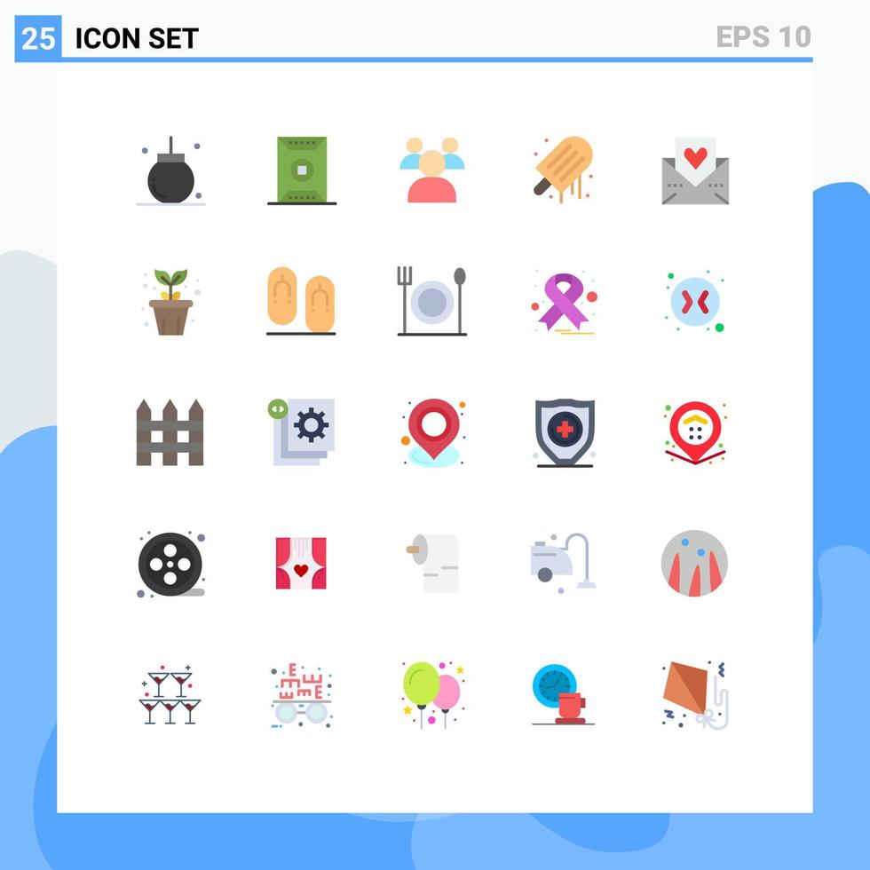 Paquete de 25 colores planos de interfaz de usuario de signos y símbolos modernos de elementos de diseño de vectores editables para profesores de hielo de deportes de helado de corazón