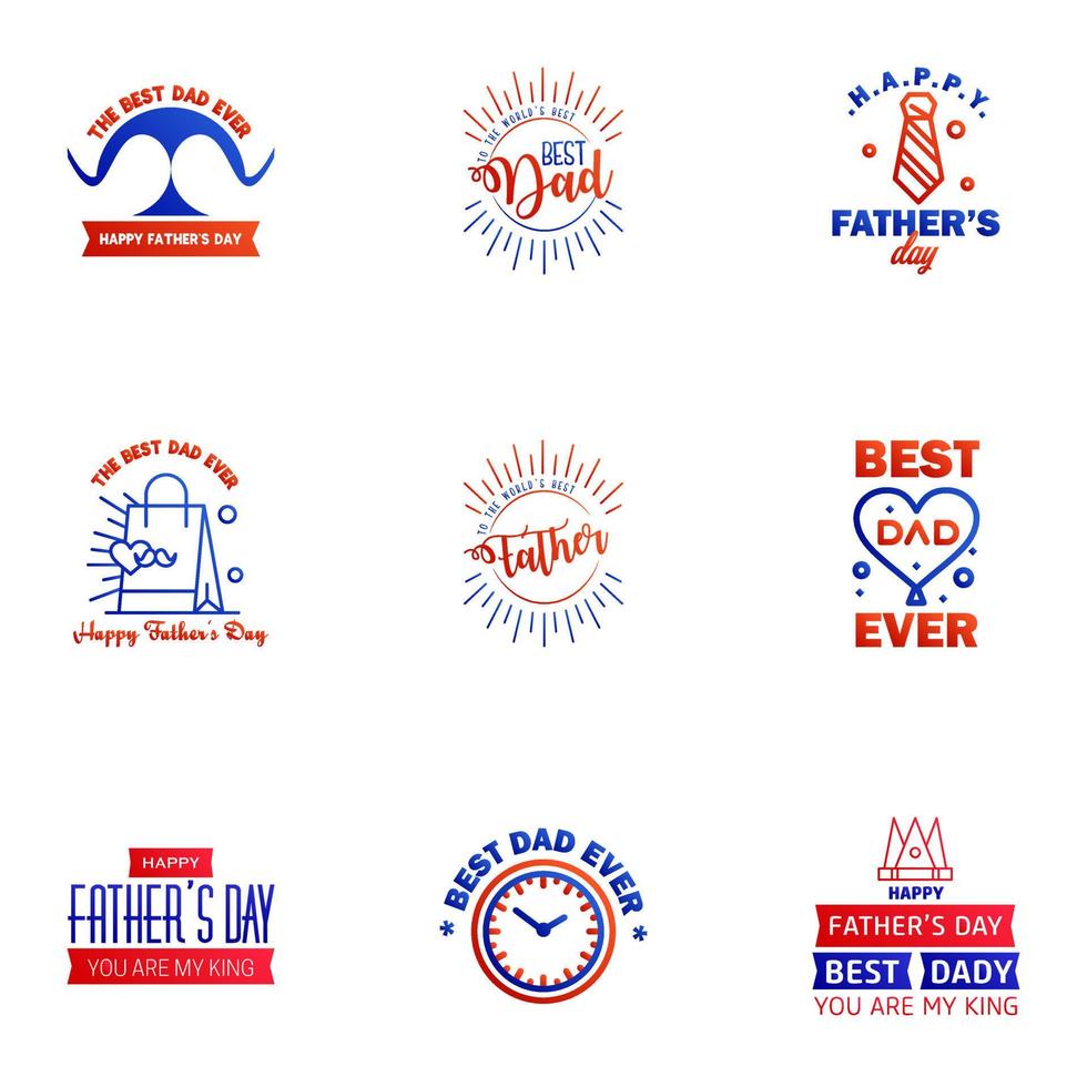 Set of Happy Fathers day elements 9 Blue and red Vector illustration Editable Vector Design Elements
