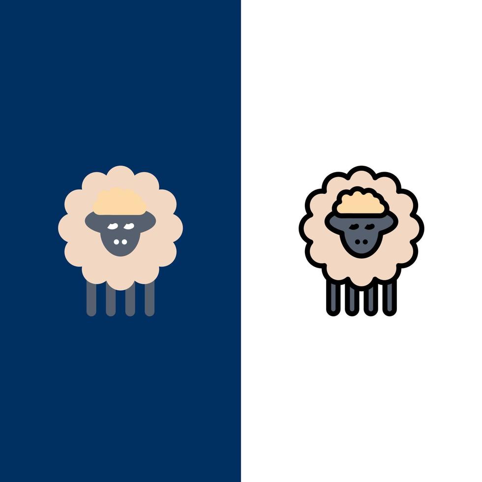 Mutton Ram Sheep Spring  Icons Flat and Line Filled Icon Set Vector Blue Background