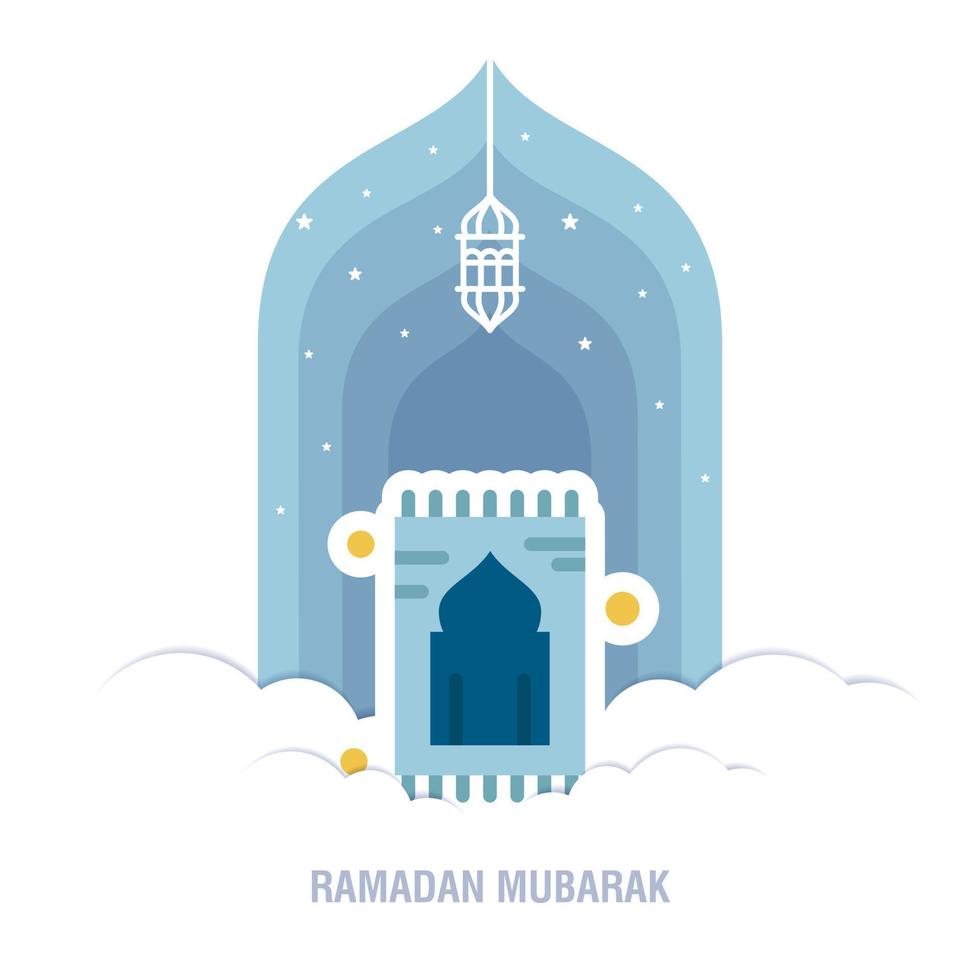 Ramadan Kareem islamic design crescent moon and mosque dome silhouette with arabic pattern and calligraphy vector