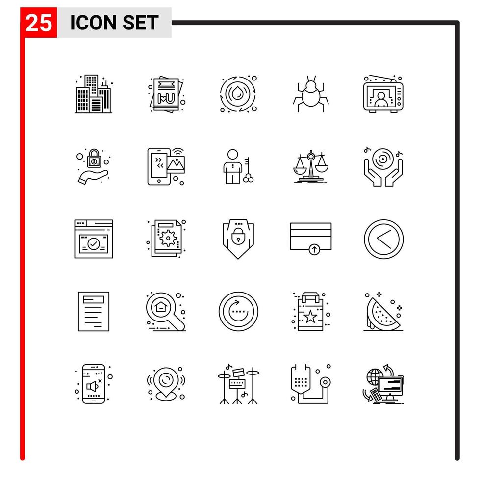 25 Thematic Vector Lines and Editable Symbols of user television water entertainment virus Editable Vector Design Elements