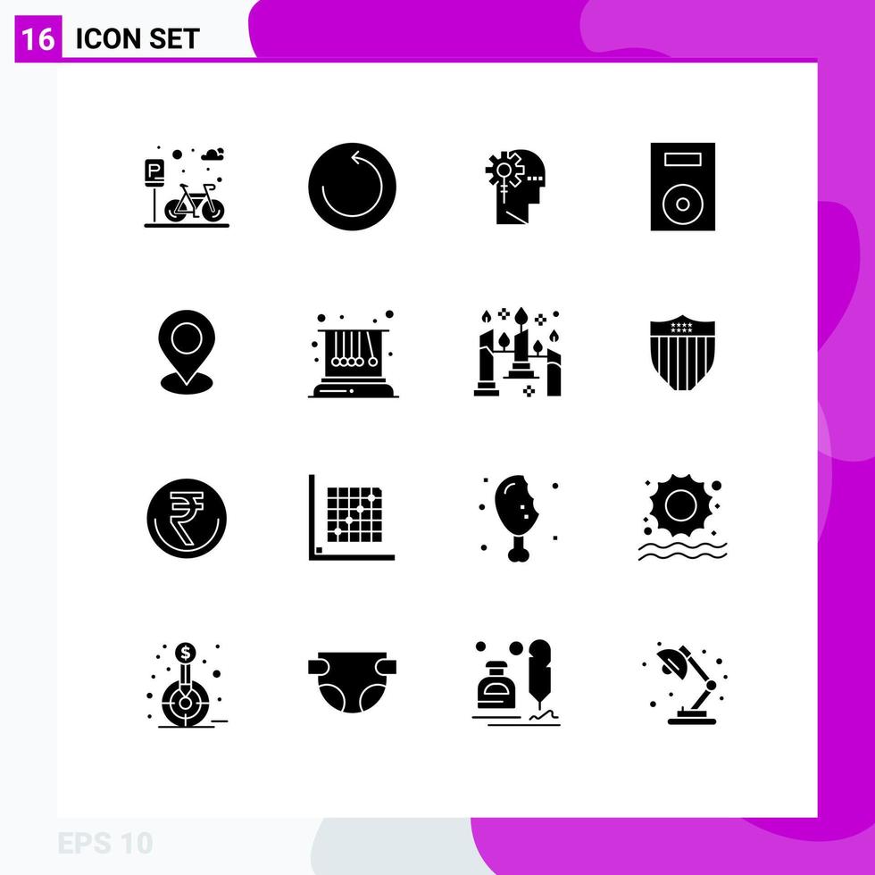 User Interface Pack of 16 Basic Solid Glyphs of location technology critical products devices Editable Vector Design Elements