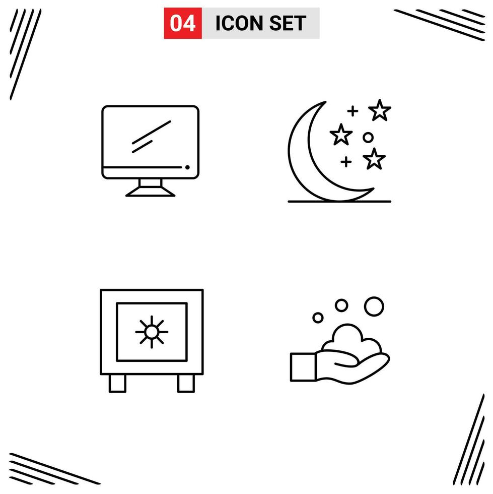 Mobile Interface Line Set of 4 Pictograms of computer lock imac moon logistic Editable Vector Design Elements