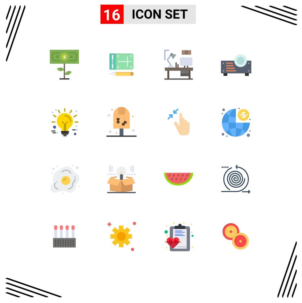 Set of 16 Vector Flat Colors on Grid for idea projector table presentation designer Editable Pack of Creative Vector Design Elements