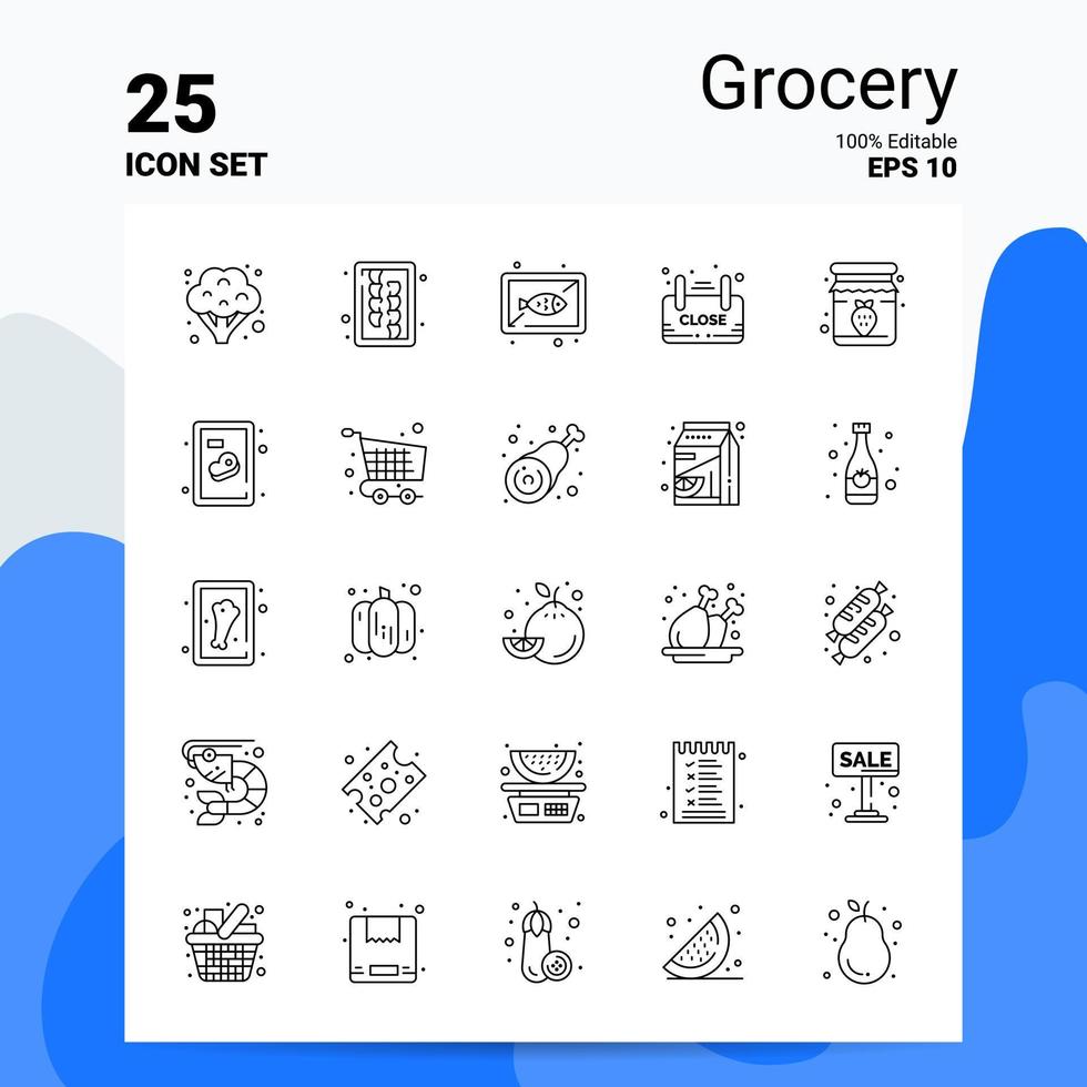 25 Grocery Icon Set 100 Editable EPS 10 Files Business Logo Concept Ideas Line icon design vector