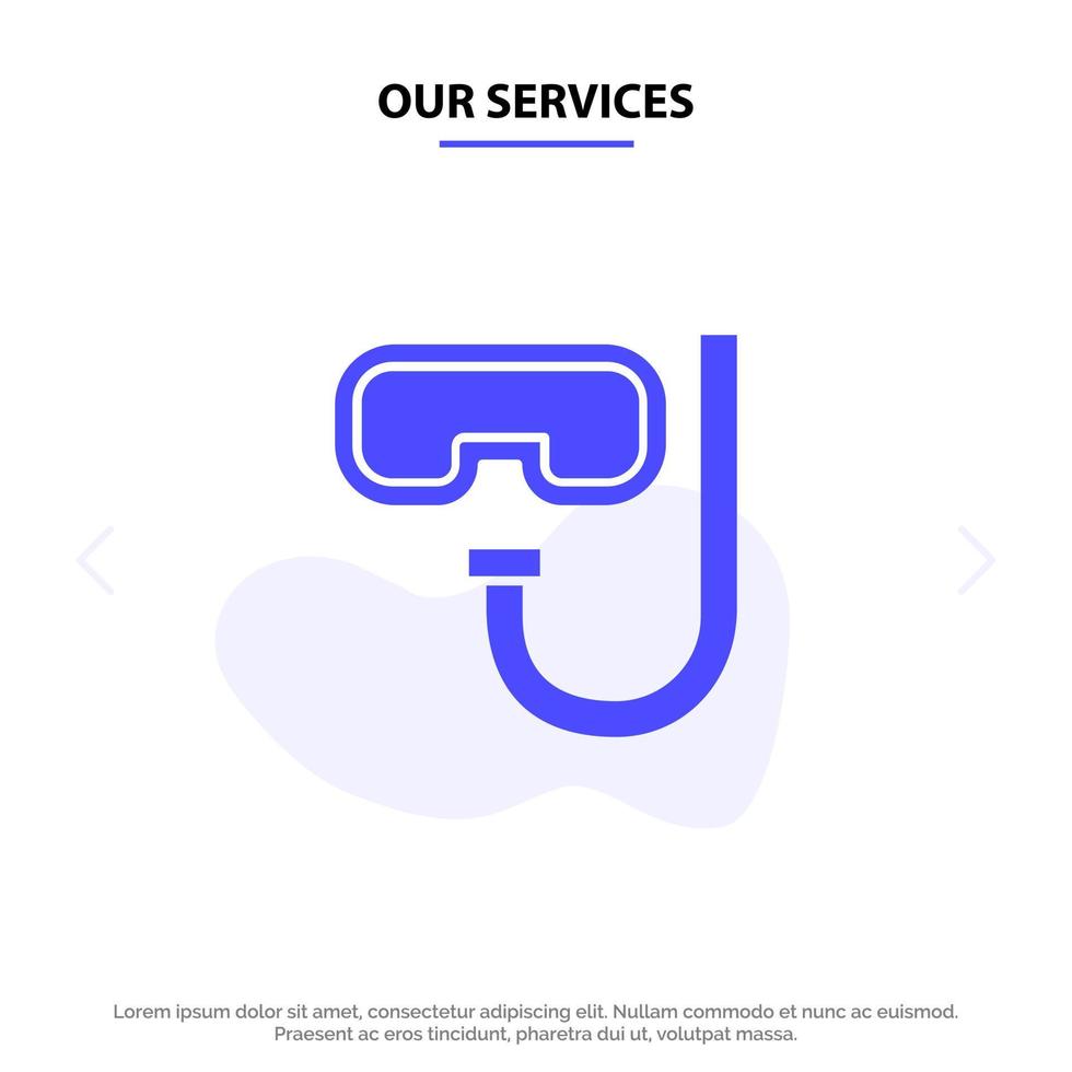 Our Services Beach Goggles Snorkeling Underwater Solid Glyph Icon Web card Template vector