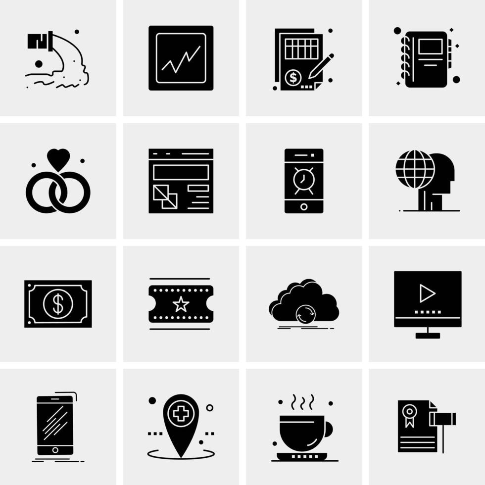 16 iconos de negocios universales vector ilustración de icono creativo para usar en proyectos relacionados con la web y dispositivos móviles