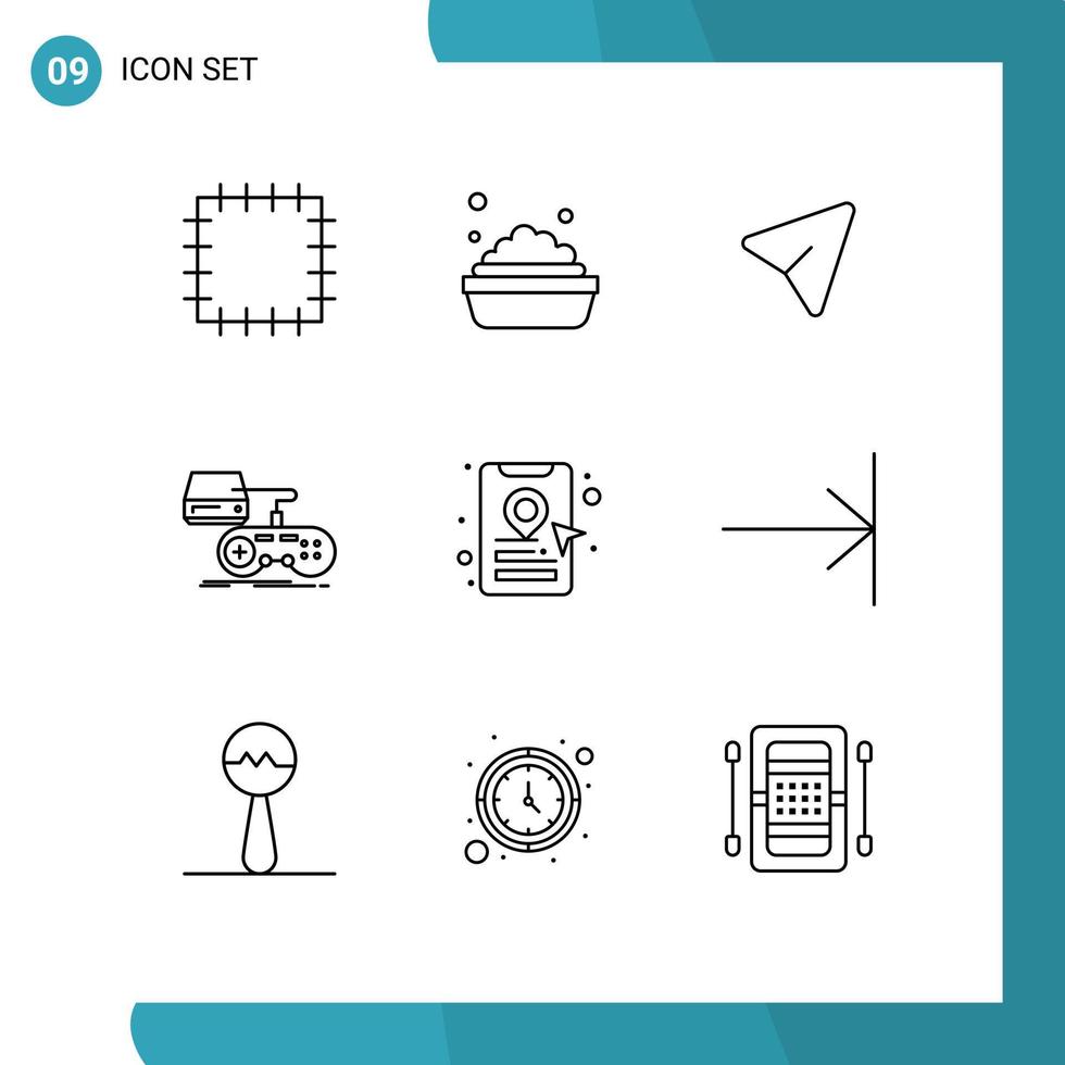 Group of 9 Outlines Signs and Symbols for end location pin console online cab booking play Editable Vector Design Elements