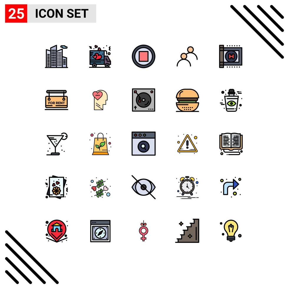 Pictogram Set of 25 Simple Filled line Flat Colors of board hospital music healthcare avatar Editable Vector Design Elements