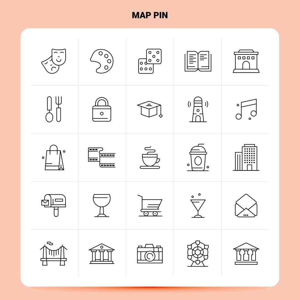 OutLine 25 Map Pin Icon set Vector Line Style Design Black Icons Set Linear pictogram pack Web and Mobile Business ideas design Vector Illustration