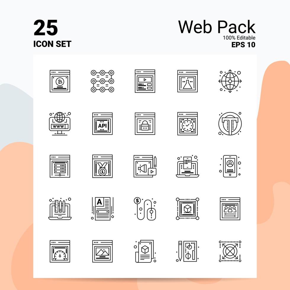 25 Web Pack Icon Set 100 Editable EPS 10 Files Business Logo Concept Ideas Line icon design vector