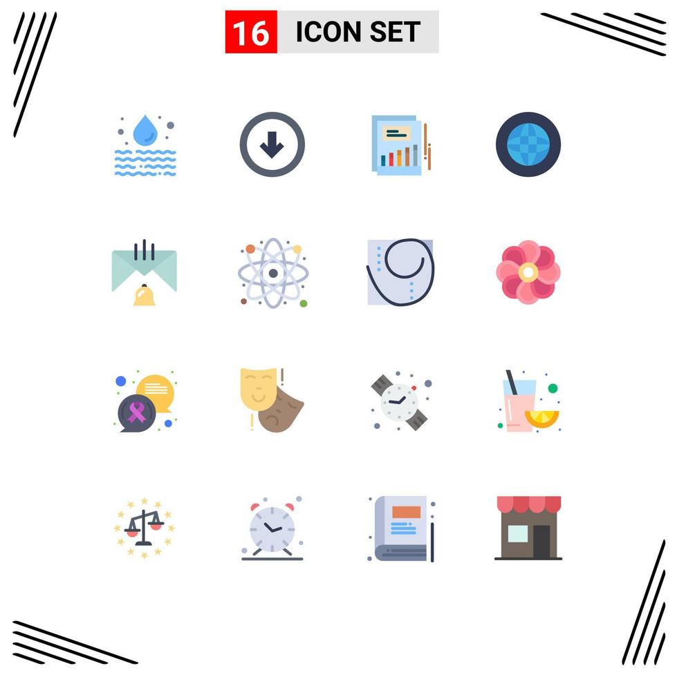 Set of 16 Commercial Flat Colors pack for help communication down center income Editable Pack of Creative Vector Design Elements