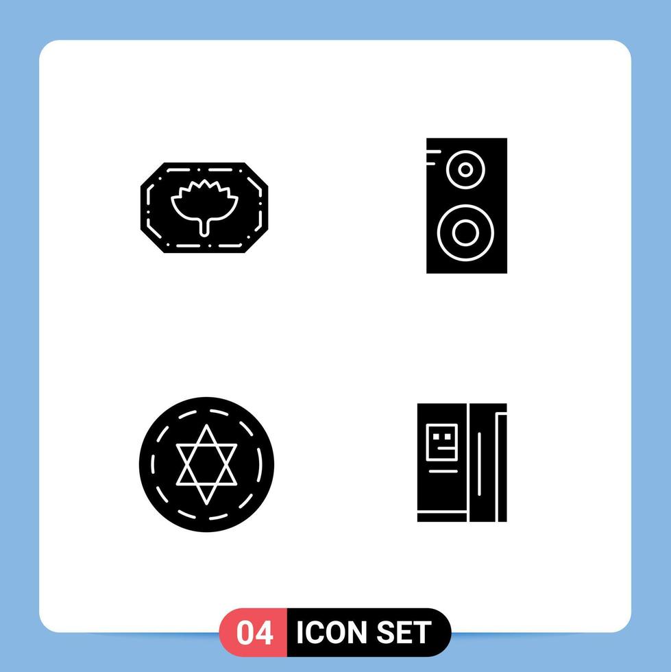 User Interface Pack of 4 Basic Solid Glyphs of bangladesh label fridge study circle cooling Editable Vector Design Elements