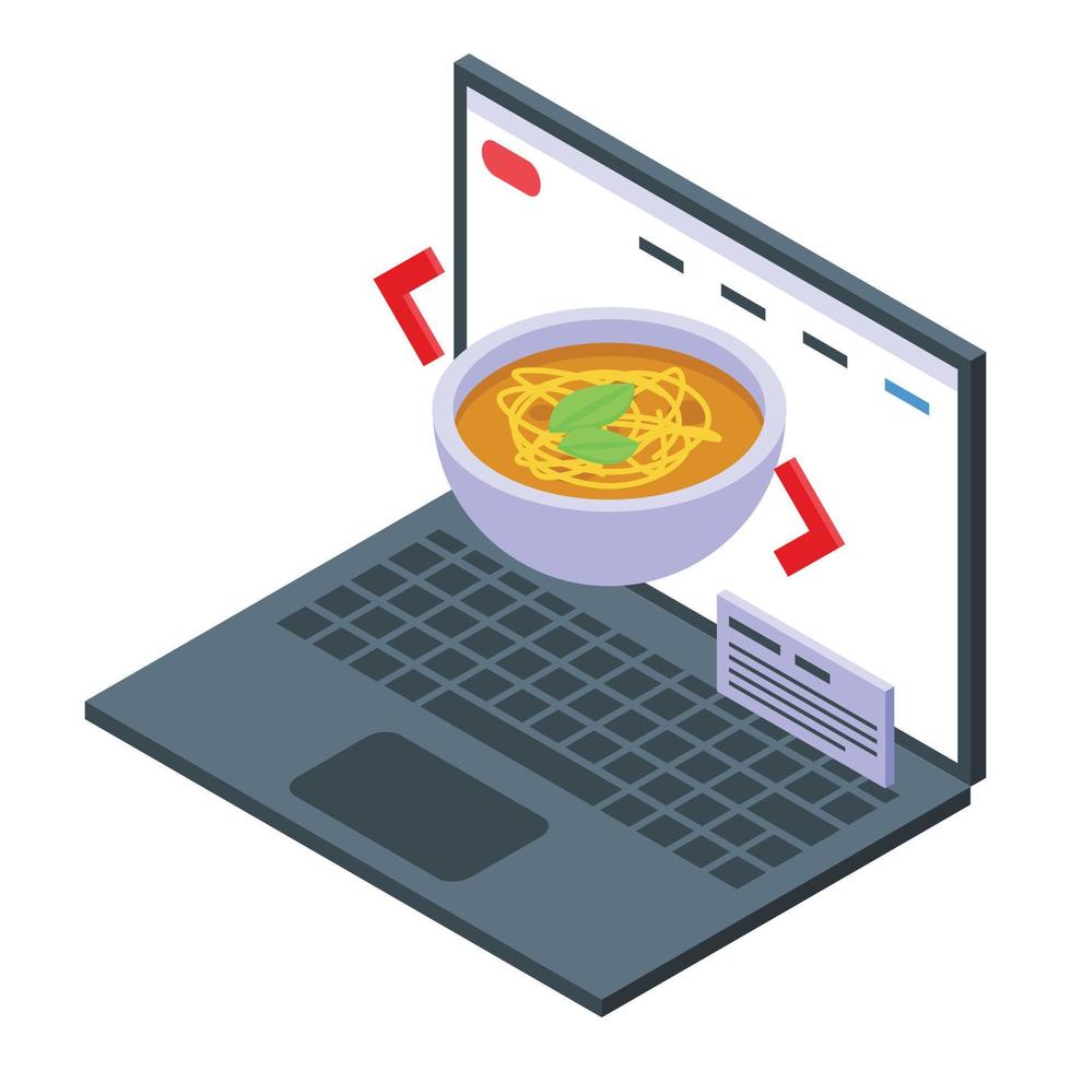 Laptop food delivery icon isometric vector. Online order vector