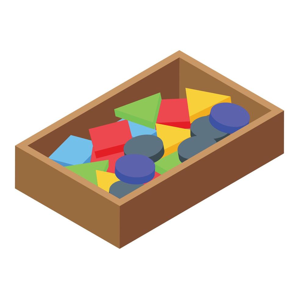 Montessori toy box icon isometric vector. Wood education vector