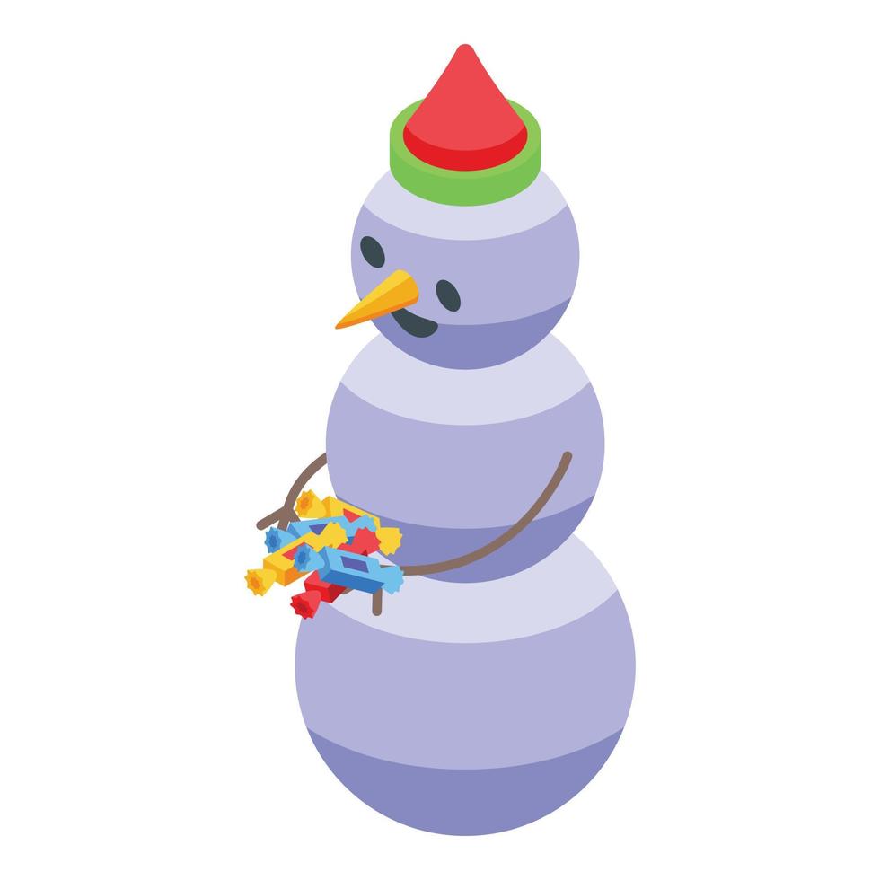 muñeco de nieve con vector isométrico de icono de caramelo. nieve de invierno
