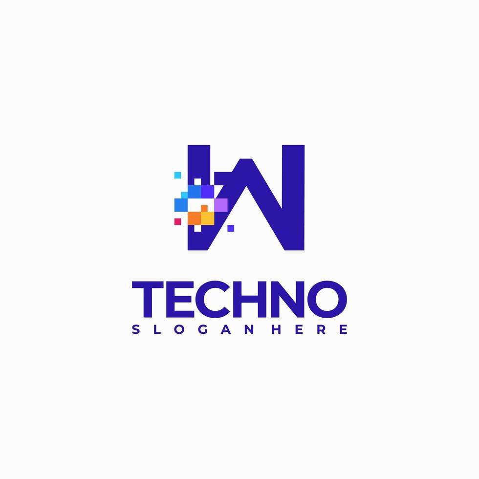 W Pixel Letter Logo Design Template, Pixel Technology logo symbol concept vector