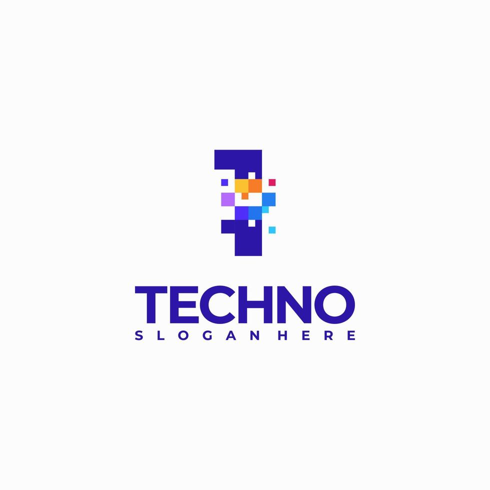 1 Pixel Number Logo Design Template, Pixel Technology logo symbol concept vector