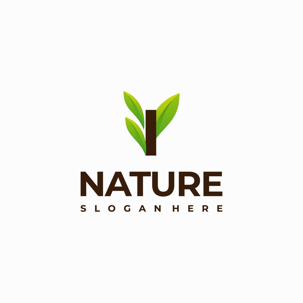 I-letter leaf initial nature Logo designs, Modern Letter green Nature logo vector icon illustration
