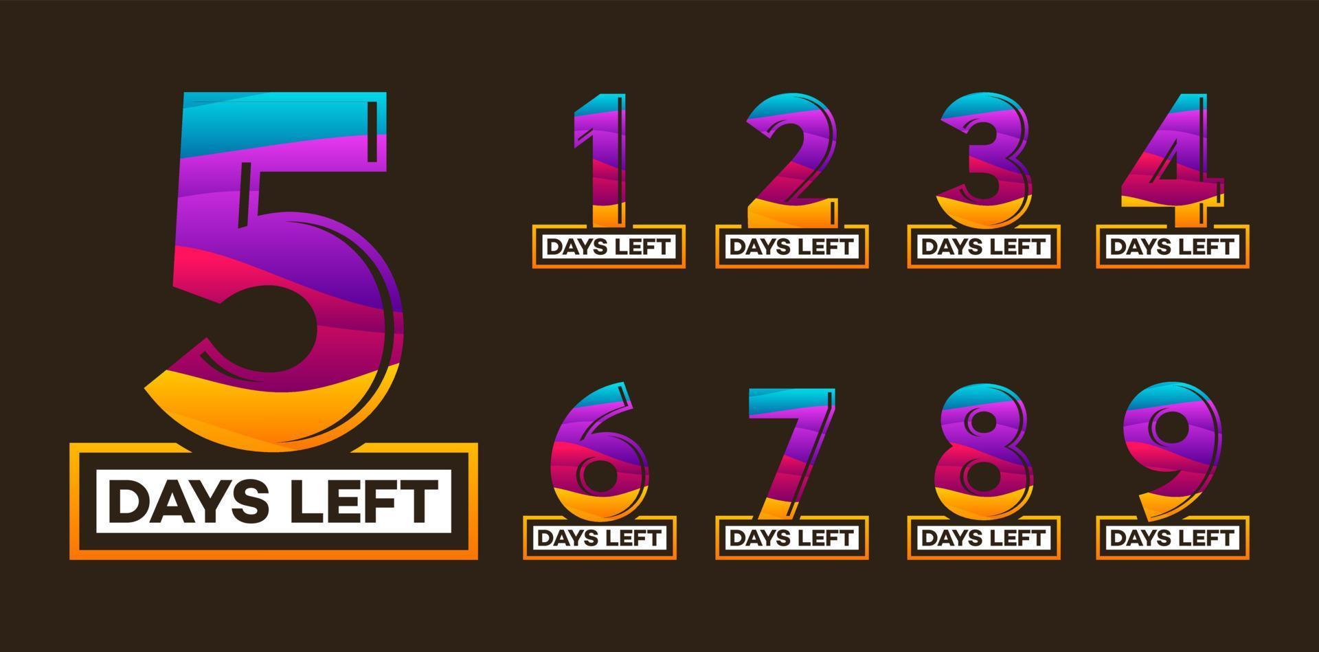 Modern Colorful Countdown left days banner, number of days left badge for promotion, countdown sales vector illustration