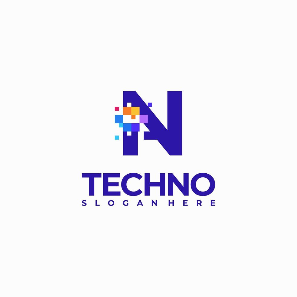 N Pixel Letter Logo Design Template, Pixel Technology logo symbol concept vector